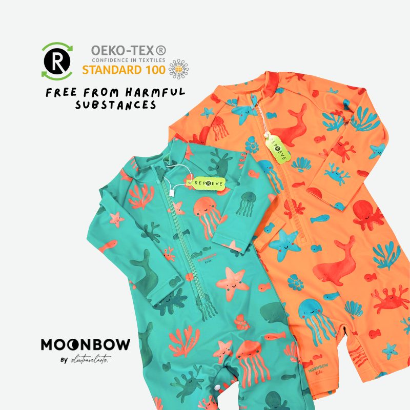 Kids Swim Onesie + Hat set in Marine Parade with REPREVE®