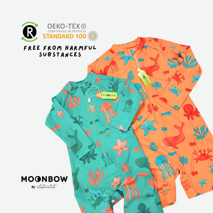 Kids Swim Onesie + Hat set in Marine Parade with REPREVE®