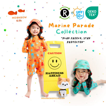 Kids Swim Onesie + Hat set in Marine Parade with REPREVE®