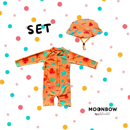 Kids Swim Onesie + Hat set in Marine Parade with REPREVE®