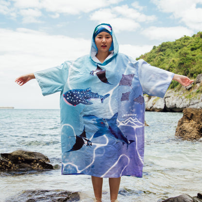 Cerulean Adventure Poncho - cerulean - model, full length front